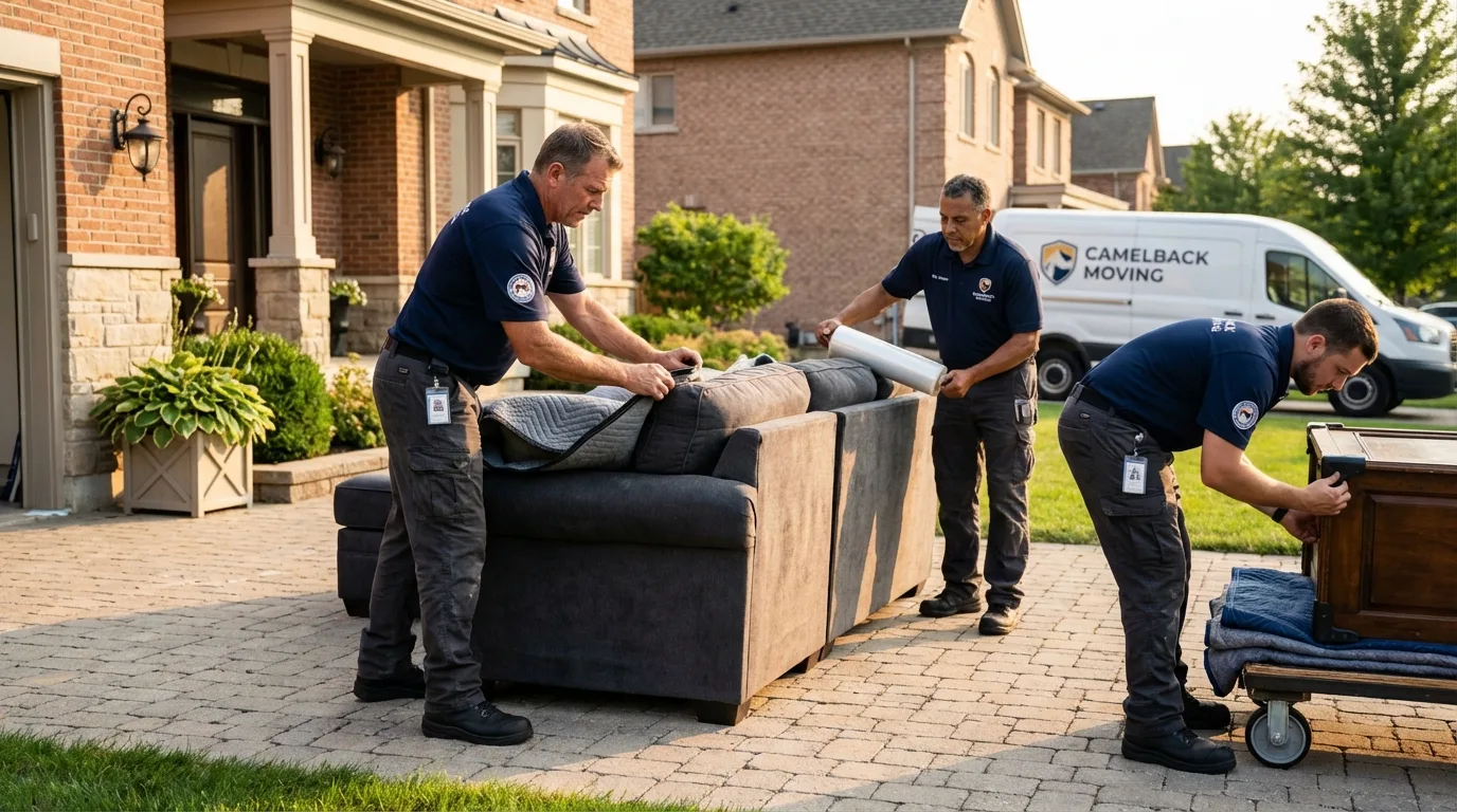 Large estate moving crew wrapping furniture in Logan, OH