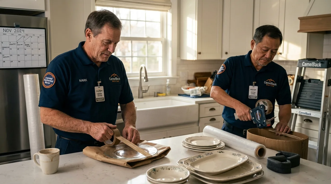 Professional crew packing kitchen dishware in Logan, OH